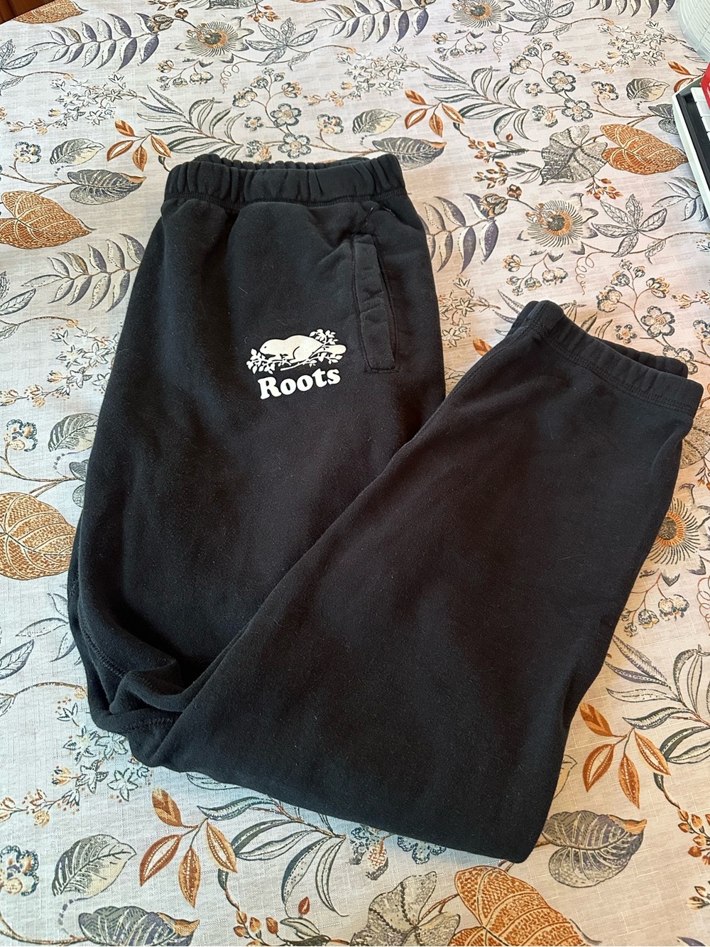 Roots Kids Black Sweat Joggers with White Logo